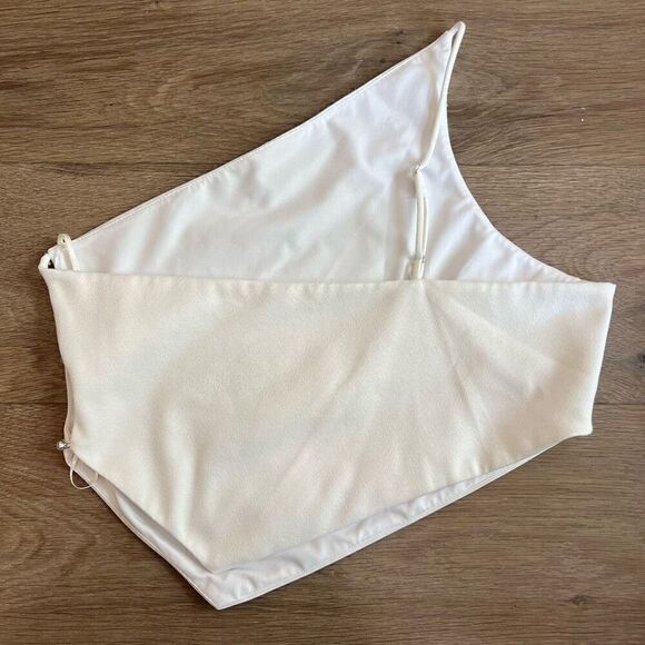 Zara Women's White Sleeveless Asymmetrical Cut-Out Cropped Tank Top Size Large - Picture 4 of 7